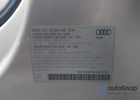 2015 Audi Q5 2.0T Premium из США, поврежденный, VIN WA1LFAFP6FA083744